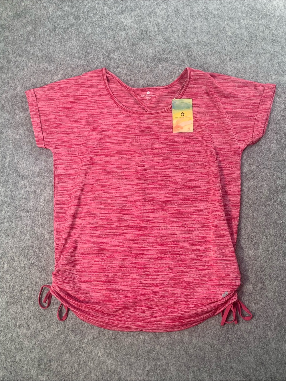 Tuff Athletics Pink Heathered Short Sleeve Top with Side Drawstrings
